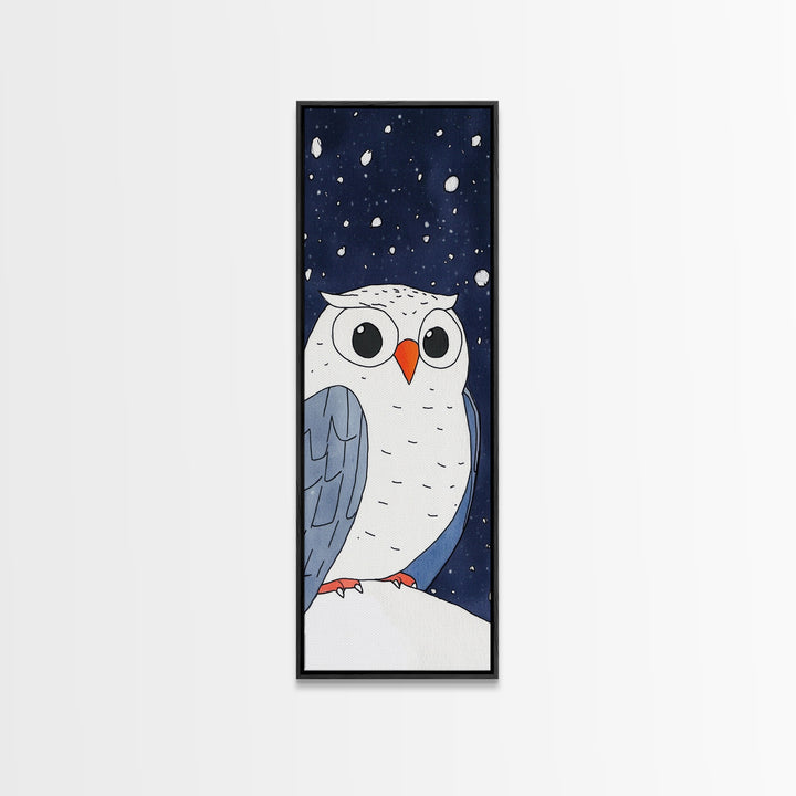 Snowy Owl Closeup Wall Art, Cute Winter Bird Canvas Print, Whimsical Nursery Decor, Kids Room Art, Snowfall Animal Gift Print