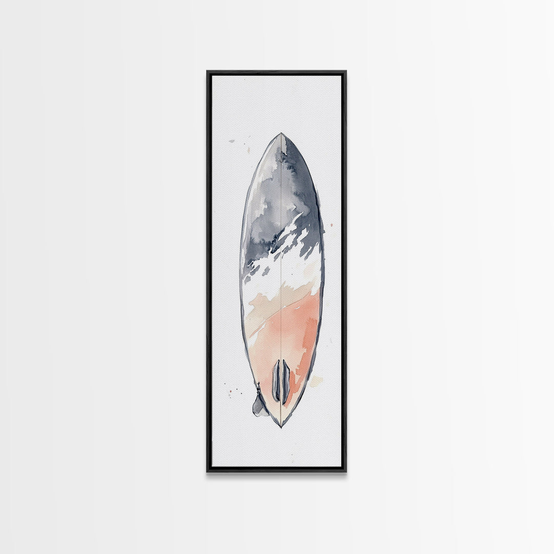 Minimalist Coral Gray Surfboard Canvas Print, Beach Wall Art, Coastal Bathroom Decor, Modern Nautical Home Decor, Surf Poster