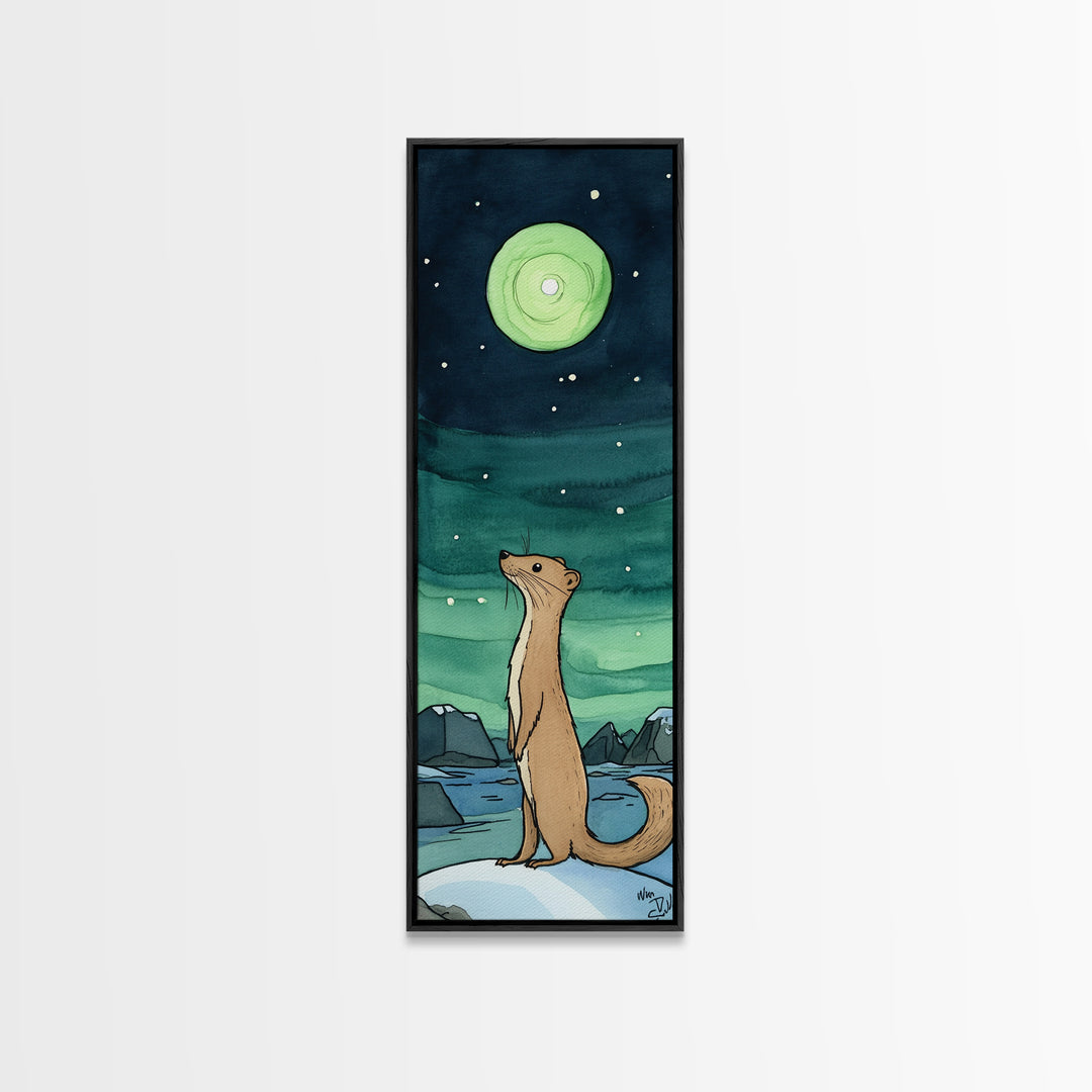 Otter Under Green Moon Aurora Wall Art, Whimsical Animal Print, Celestial Nursery Decor, Cute Kids Room Art, Gift For Her