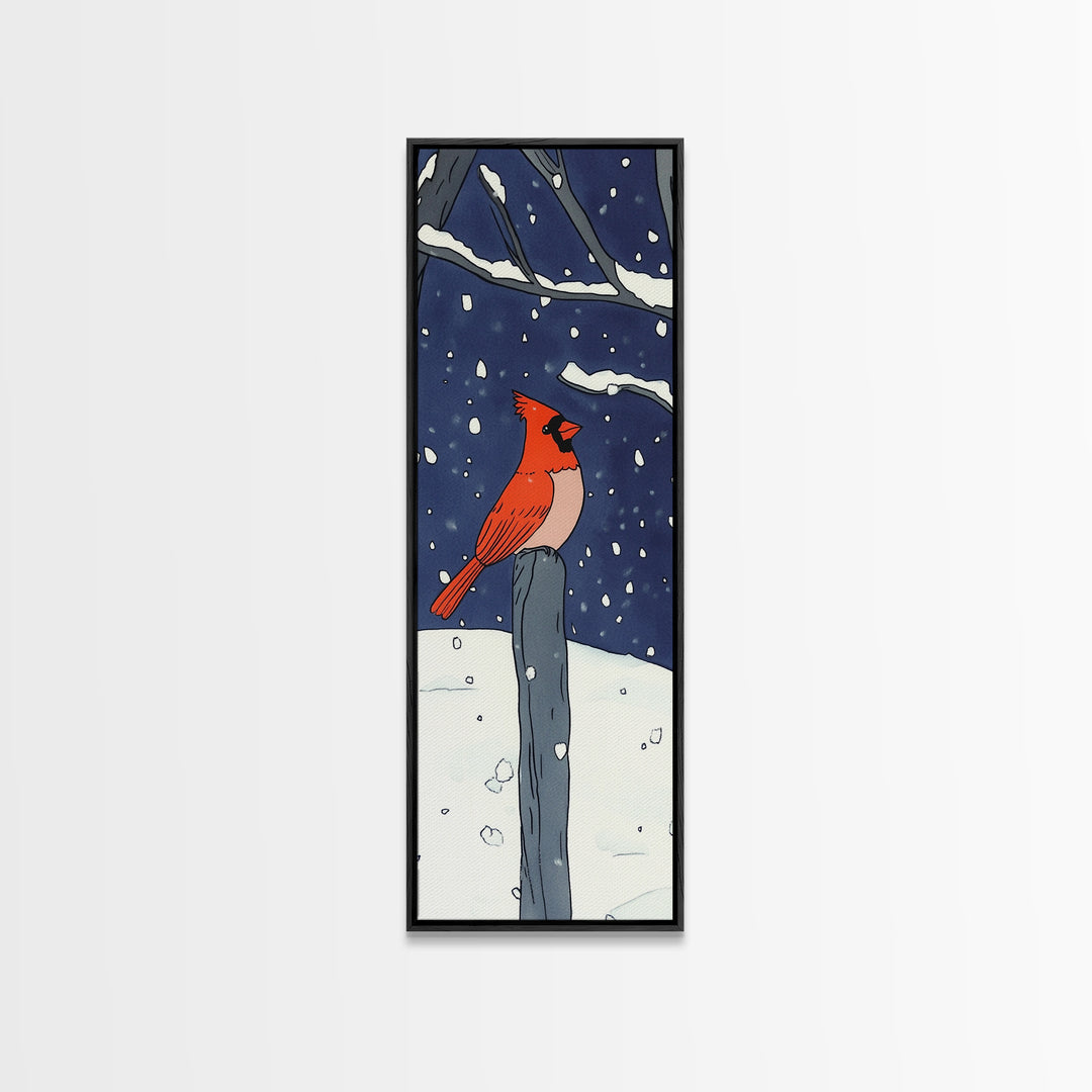 Red Cardinal On Snowy Fence Post Canvas Print, Winter Bird Wall Art, Rustic Home Decor, Christmas Gift, Nature Wall Decor