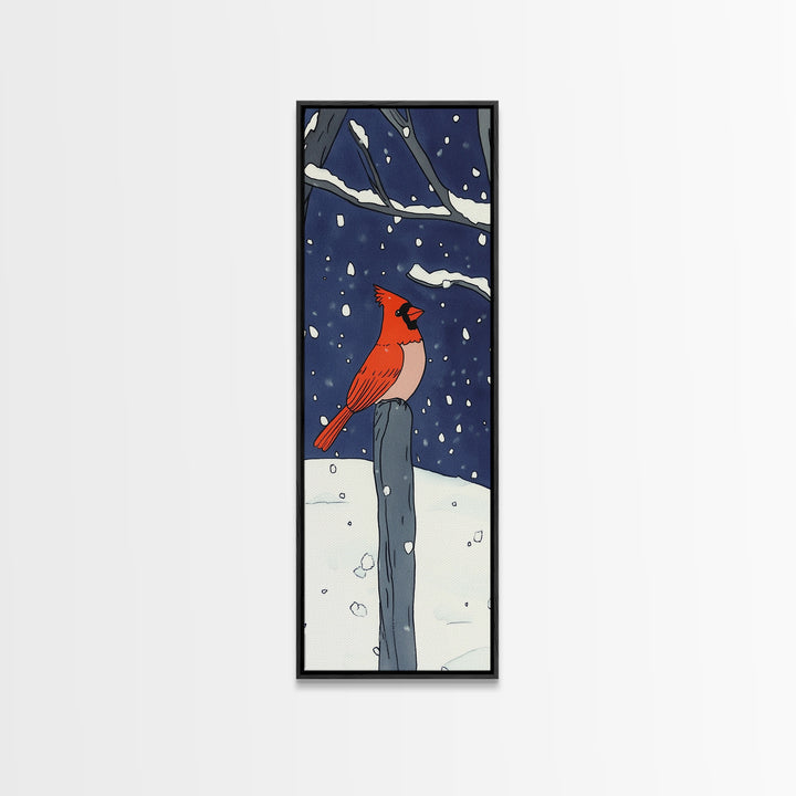 Red Cardinal On Snowy Fence Post Canvas Print, Winter Bird Wall Art, Rustic Home Decor, Christmas Gift, Nature Wall Decor