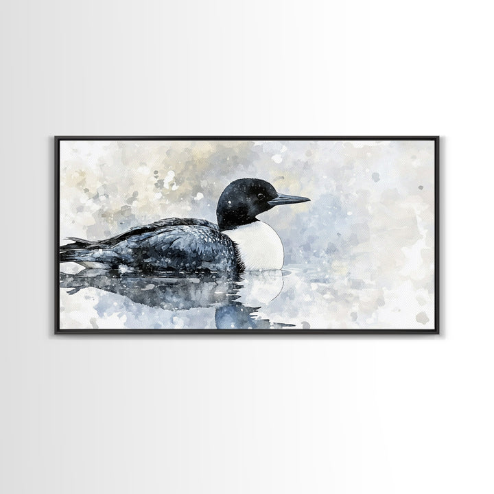 Watercolor Loon On Misty Lake Wall Art, Coastal Bird Canvas Print, Nature Wildlife Decor, Serene Lake House Gift, Living Room Fine Art Print