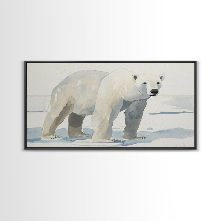 Polar Bear On Arctic Ice Wall Art, Watercolor Wildlife Canvas Print, Coastal Nursery Decor, Animal Lover Gift, Kids Room Art