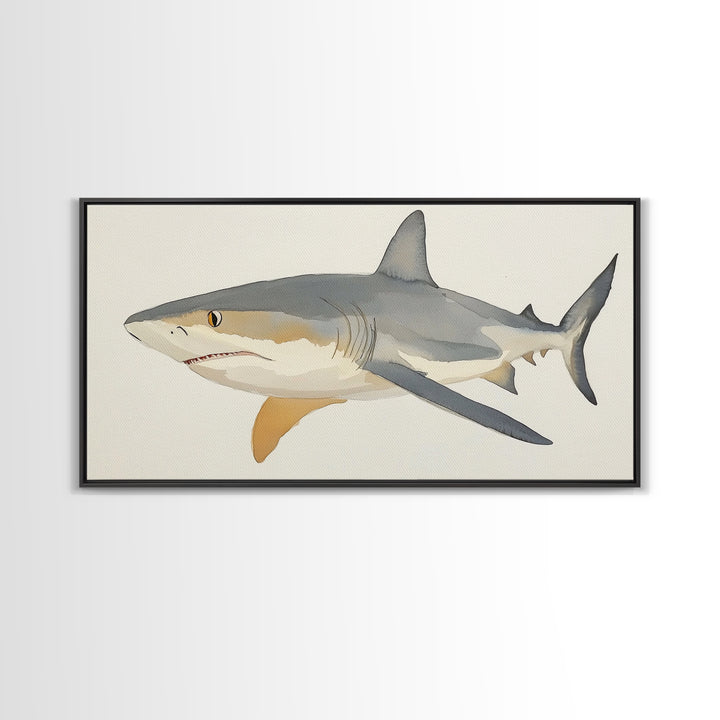Watercolor Shark Illustration Canvas Print, Coastal Ocean Wall Art, Marine Life Decor, Beach House Gift, Nautical Animal Art