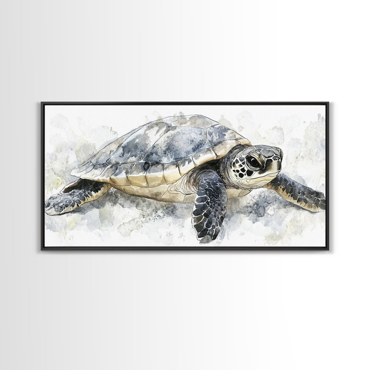 Realistic Sea Turtle Swimming Canvas Print, Coastal Wall Art, Ocean Animal Decor, Beach House Art Print, Gift For Sea Lovers