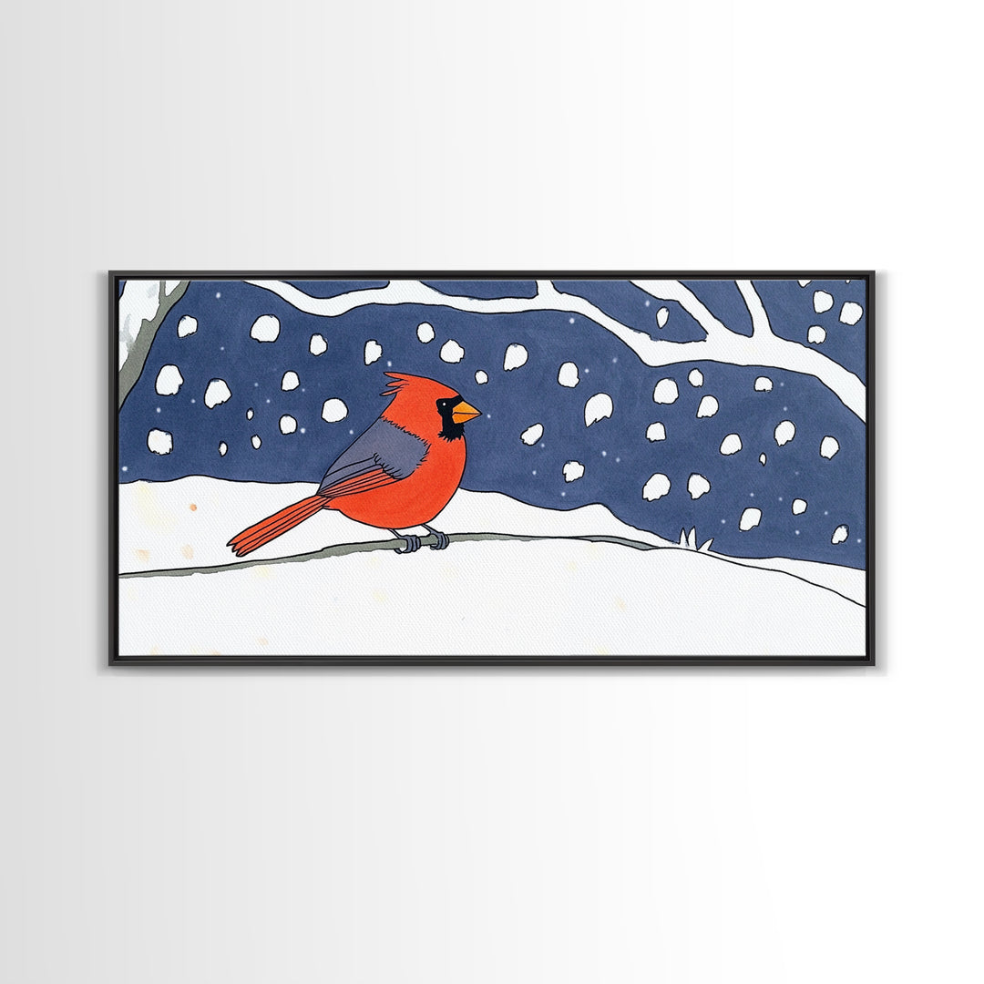 Red Cardinal In Snowy Night Wall Art, Winter Bird Print, Woodland Nursery Decor, Rustic Farmhouse Wall Decor Gift For Her