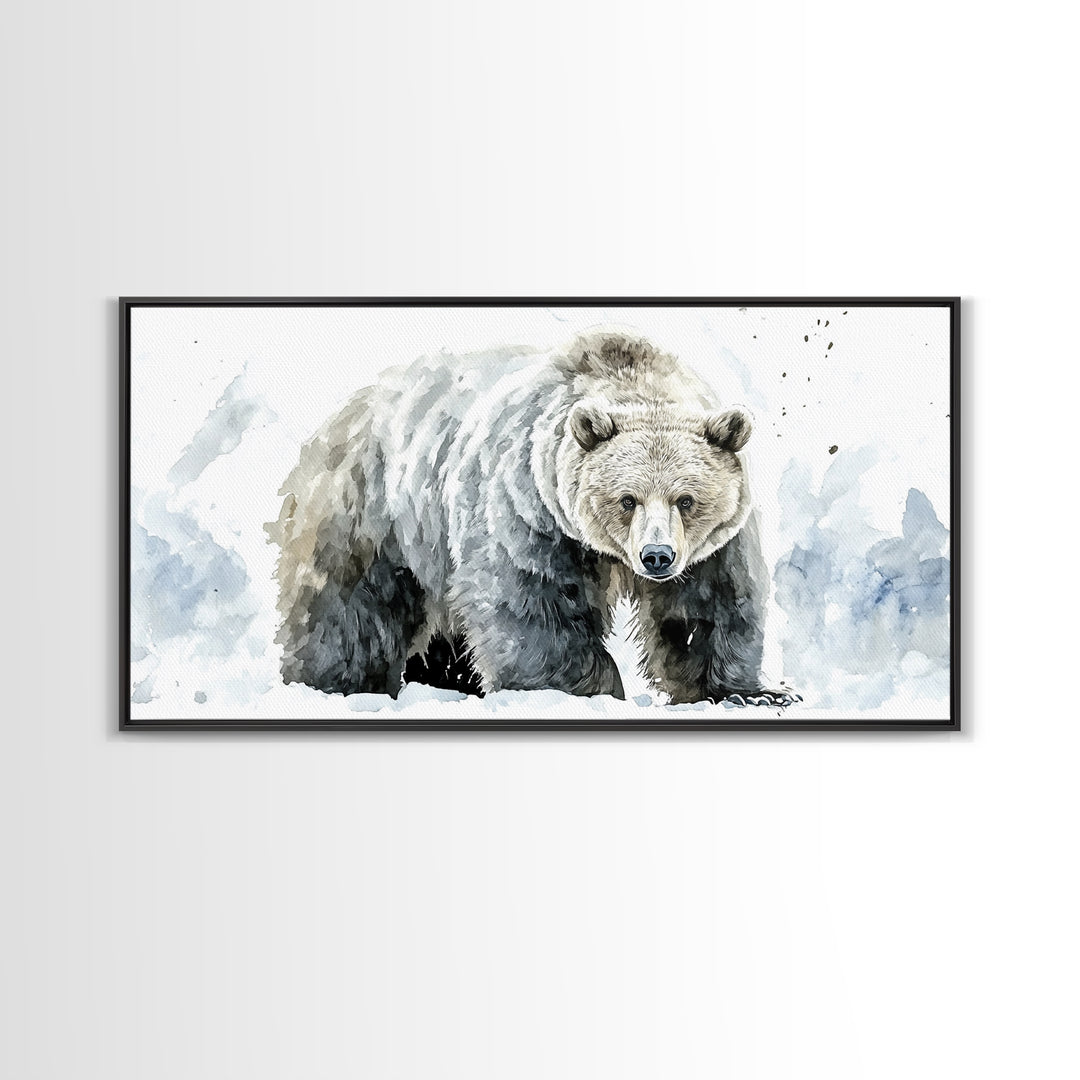 Snowy Grizzly Bear Canvas Print, Winter Wildlife Wall Art, Rustic Mountain Animal Decor, Lodge Cabin Living Room Gift For Him