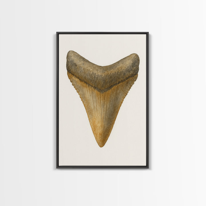 Watercolor Fossil Shark Tooth Wall Art, Nautical Coastal Decor, Ocean Nature Art Print, Beach House Gift, Marine Life Poster