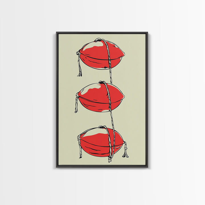 Red Lobster Buoys Wall Art, Nautical Line Drawing Print, Coastal Kitchen Decor, Beach House Wall Decor, Bold Minimal Art