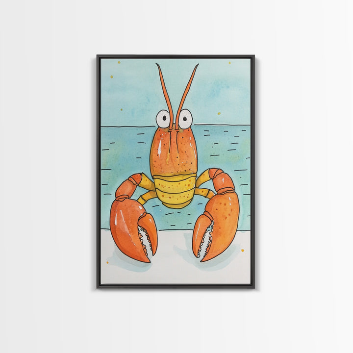 Cute Orange Lobster By The Sea Wall Art, Coastal Kitchen Decor, Nautical Bathroom Print, Seafood Art, Beach House Decor Gift