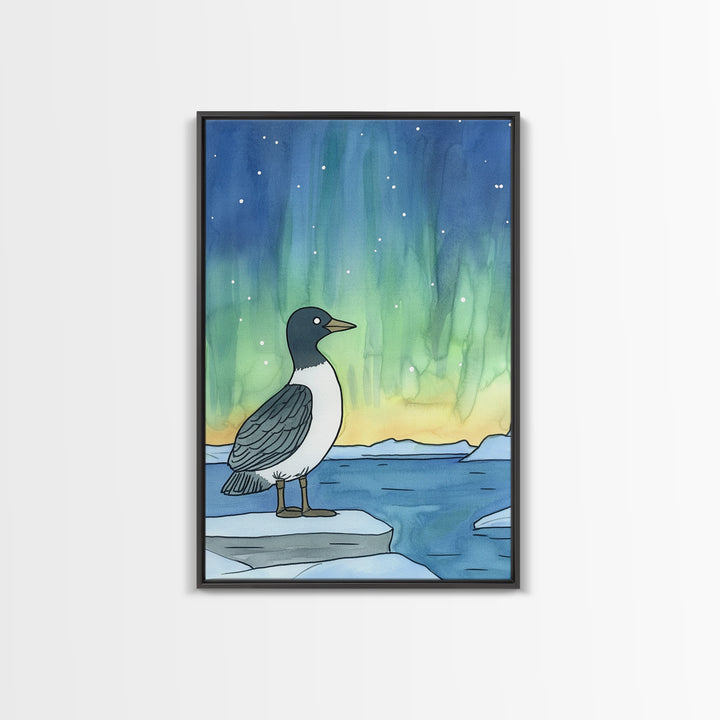 Arctic Bird Under Northern Lights Wall Art, Aurora Landscape Print, Coastal Nursery Decor, Nature Gift For Her Home Decor