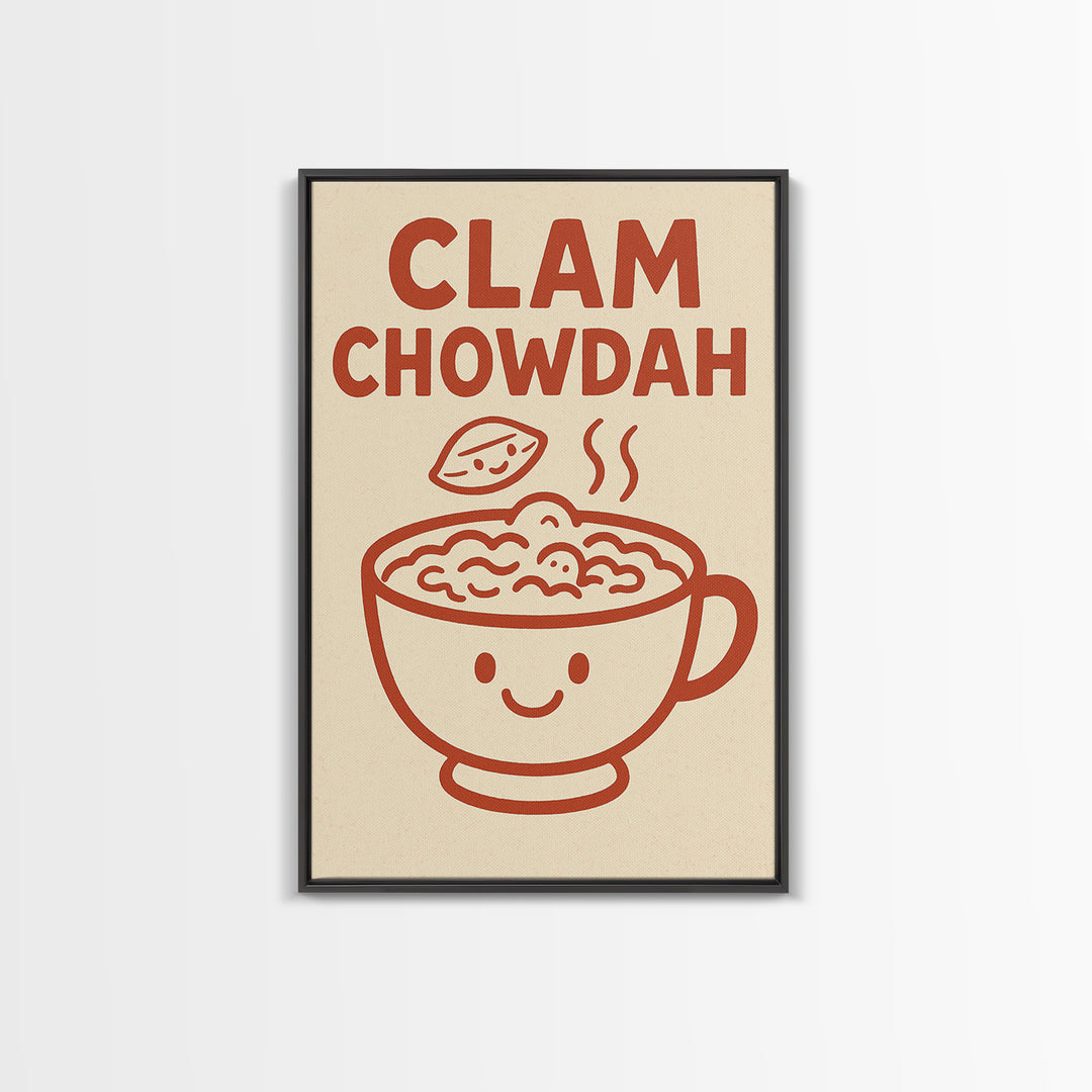 Cute Clam Chowdah Soup Bowl Wall Art, Funny Kitchen Print, New England Seafood Decor, Coastal Cafe Gift For Food Lover Home Decor