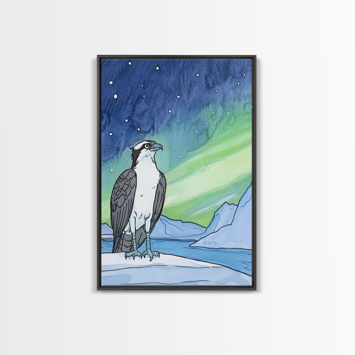 Osprey Under Northern Lights Wall Art, Arctic Bird Canvas Print, Celestial Nature Decor, Wildlife Art For Cabin Or Office