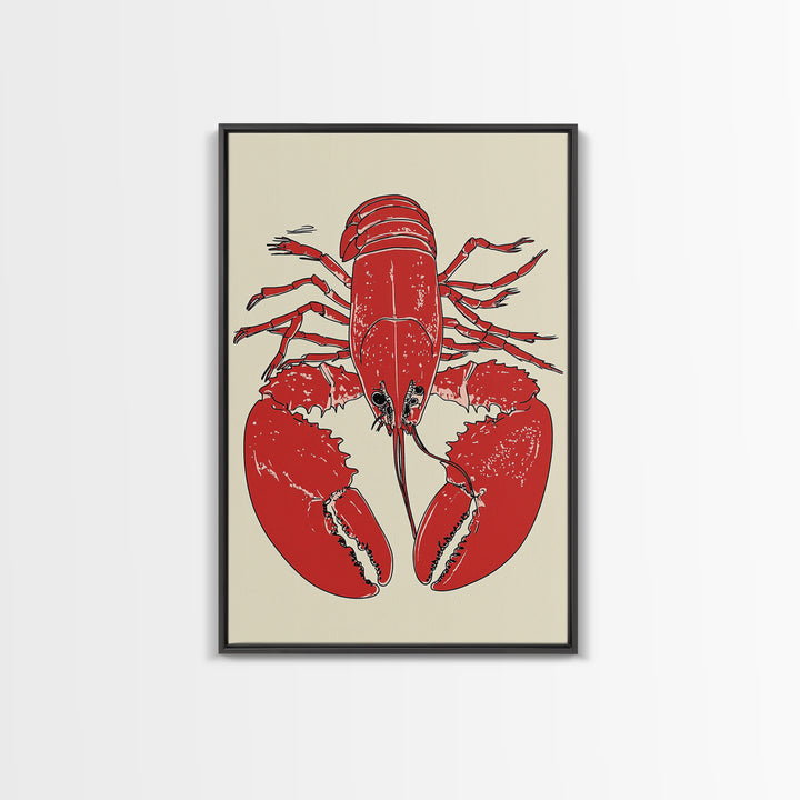Bold Red Lobster Illustration Canvas Print, Seafood Kitchen Wall Art, Coastal Home Decor, Nautical Dining Room Print Gift