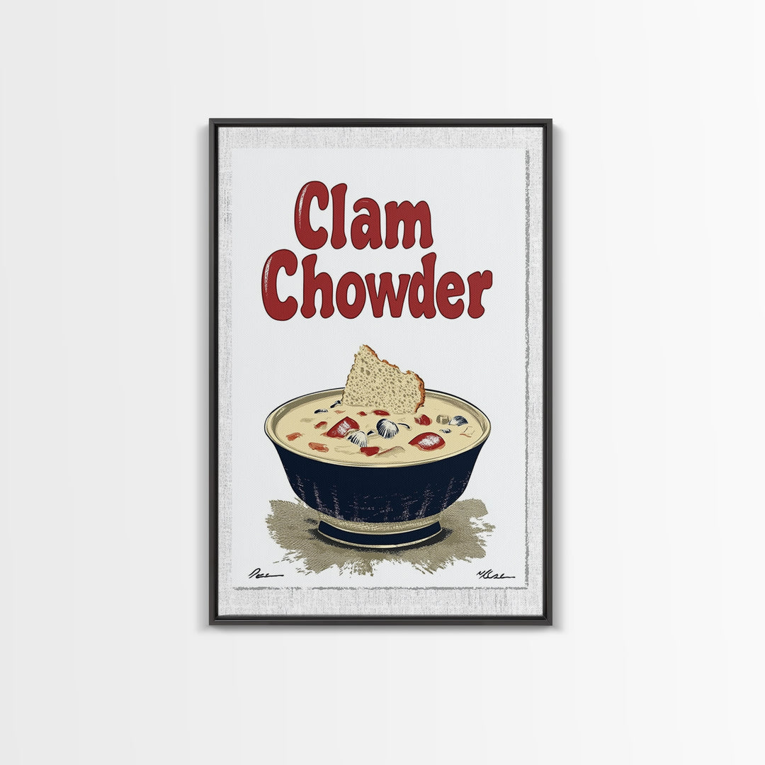Clam Chowder Bowl Typography Wall Art, Coastal Kitchen Decor, Seafood Poster, Restaurant Wall Decor, Food Lover Gift Idea