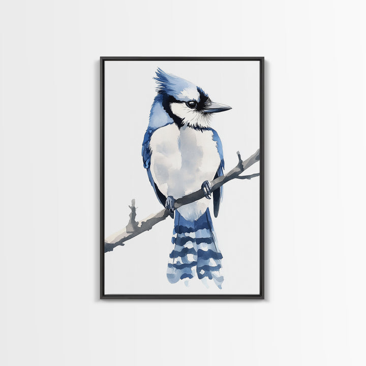 Blue Jay Bird Watercolor Wall Art, Woodland Nature Decor, Bird Lover Gift, Nursery Animal Canvas Print, Coastal Blue Art