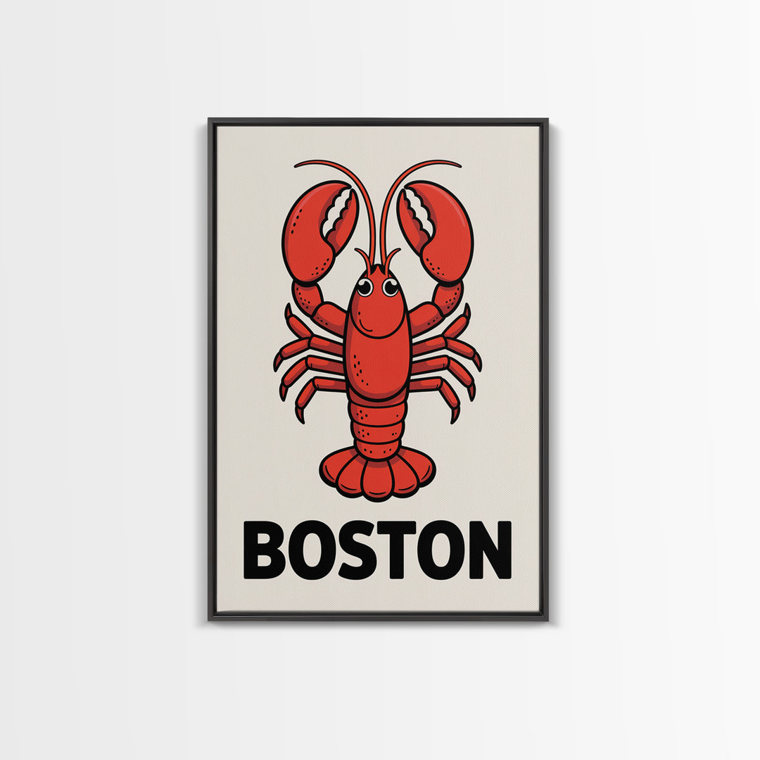 Red Lobster Boston Canvas Print, Coastal Kitchen Wall Art, Nautical Seafood Poster, New England Beach House Decor Art Gift
