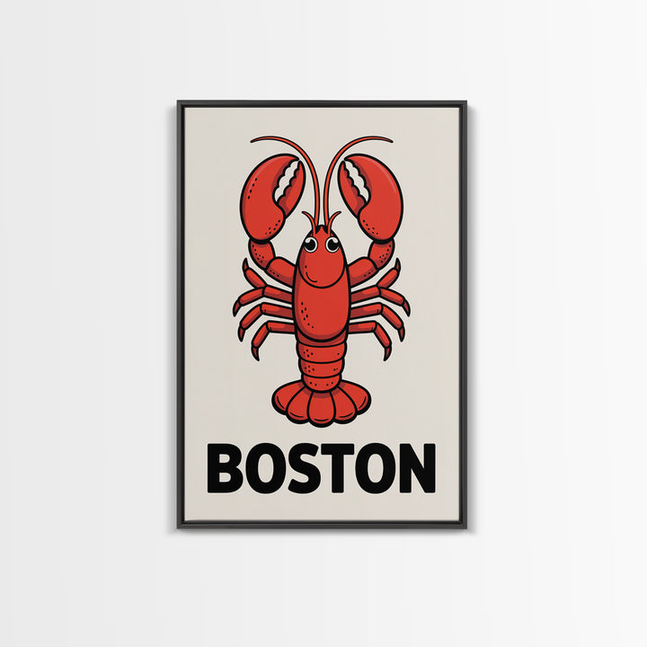 Red Lobster Boston Canvas Print, Coastal Kitchen Wall Art, Nautical Seafood Poster, New England Beach House Decor Art Gift