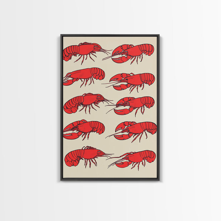 Red Lobster Pattern On Beige Wall Art, Coastal Kitchen Decor, Seafood Print, Nautical Home Decor, Beach House Dining Room Gift