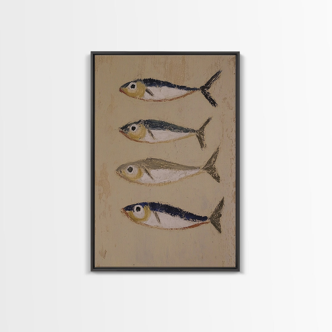 Four Small Fish Rustic Wall Art, Coastal Kitchen Decor, Nautical Print, Seafood Wall Decor, Beach House Dining Room Gift For Foodie
