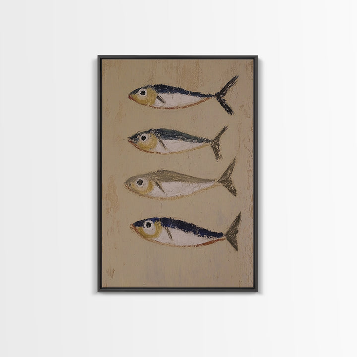 Four Small Fish Rustic Wall Art, Coastal Kitchen Decor, Nautical Print, Seafood Wall Decor, Beach House Dining Room Gift For Foodie