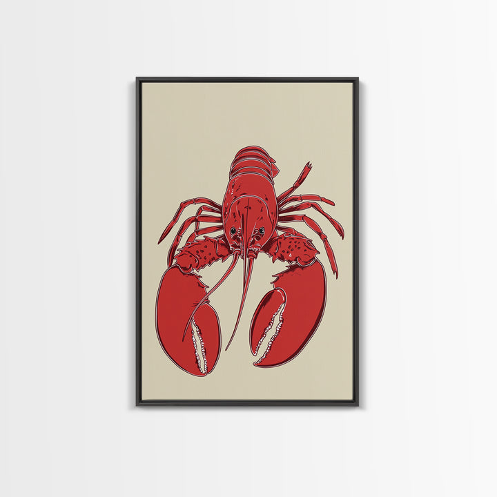 Bold Red Lobster Illustration Canvas Print, Coastal Kitchen Wall Art, Nautical Seafood Decor, Beach House Gift For Food Lovers