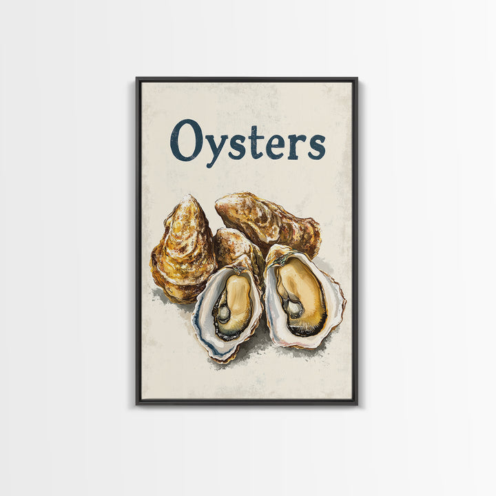 Blue Oyster Shell Illustration Canvas Print, Coastal Kitchen Wall Decor, Seafood Poster, Nautical Dining Room Art Print, Gift For Foodie