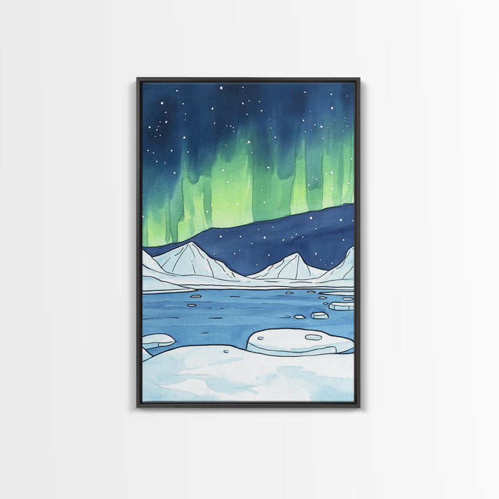 Northern Lights Arctic Landscape Canvas Print, Aurora Borealis Wall Decor, Winter Nature Art Print, Cozy Living Room Decor