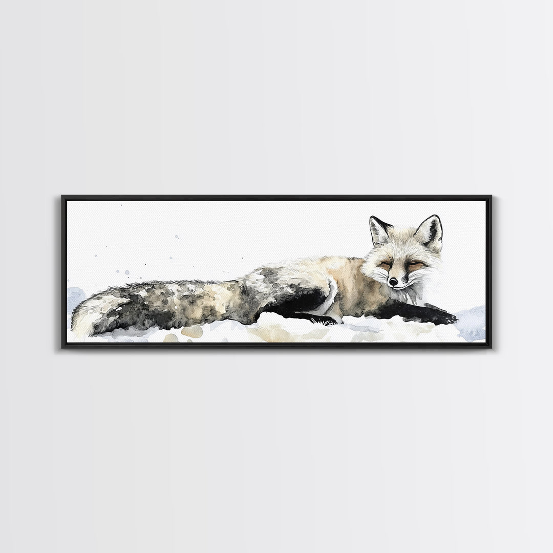 Resting Arctic Fox In Snow Canvas Print, Winter Wildlife Wall Art, Neutral Woodland Decor, Minimalist Animal Art, Bedroom Decor Gift