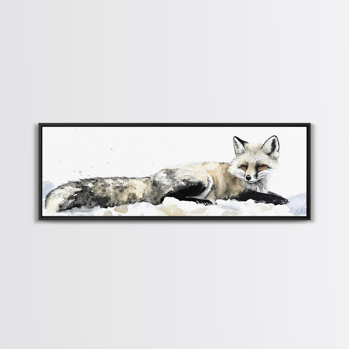 Resting Arctic Fox In Snow Canvas Print, Winter Wildlife Wall Art, Neutral Woodland Decor, Minimalist Animal Art, Bedroom Decor Gift