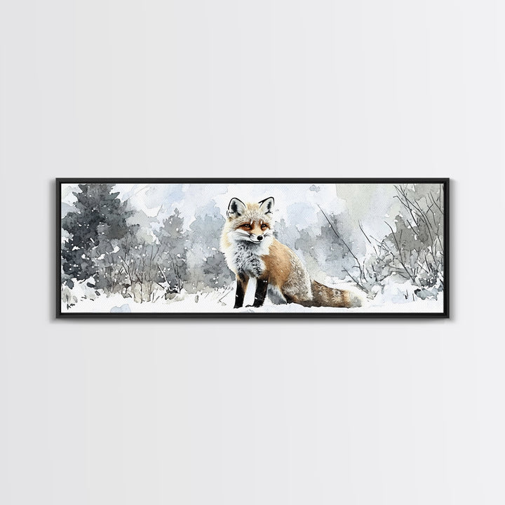 Red Fox In Snowy Forest Framed Canvas Print, Winter Wildlife Wall Art, Woodland Animal Decor, Rustic Nature Gift For Her