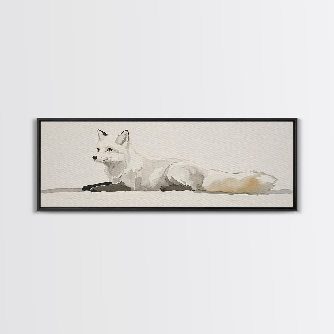 White Arctic Fox Minimalist Wall Art, Neutral Wildlife Canvas Print, Scandinavian Woodland Decor, Serene Animal Art Gift