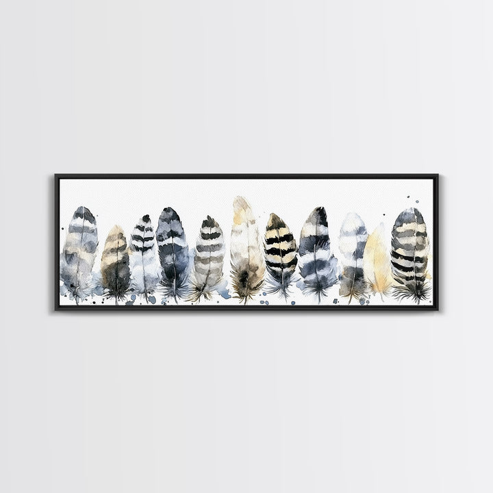 Watercolor Feather Collection Wall Art, Boho Bird Feather Canvas Print, Neutral Nature Decor, Rustic Gallery Wall Print Set
