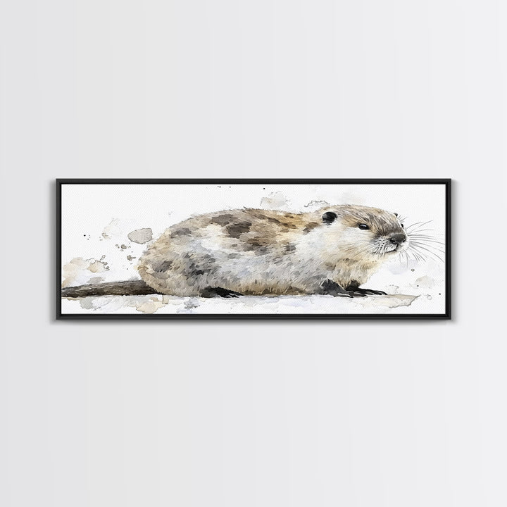 Cute River Otter In Snow Canvas Print, Watercolor Animal Art, Woodland Nursery Decor, Wildlife Wall Art, Housewarming Gift