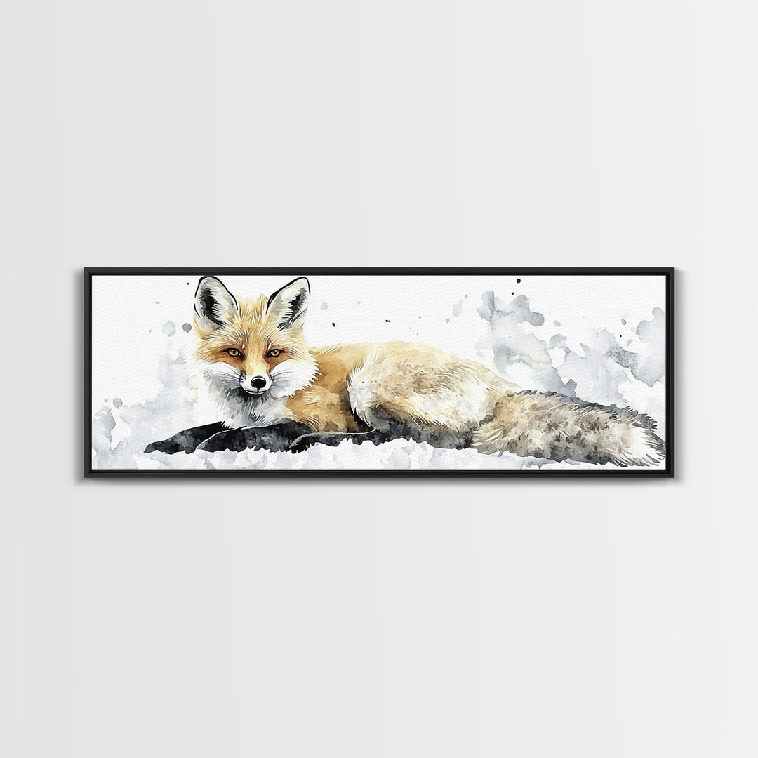 Realistic Fox Resting In Snow Canvas Print, Woodland Wildlife Wall Art, Winter Animal Print, Rustic Nursery Decor Gift For Her