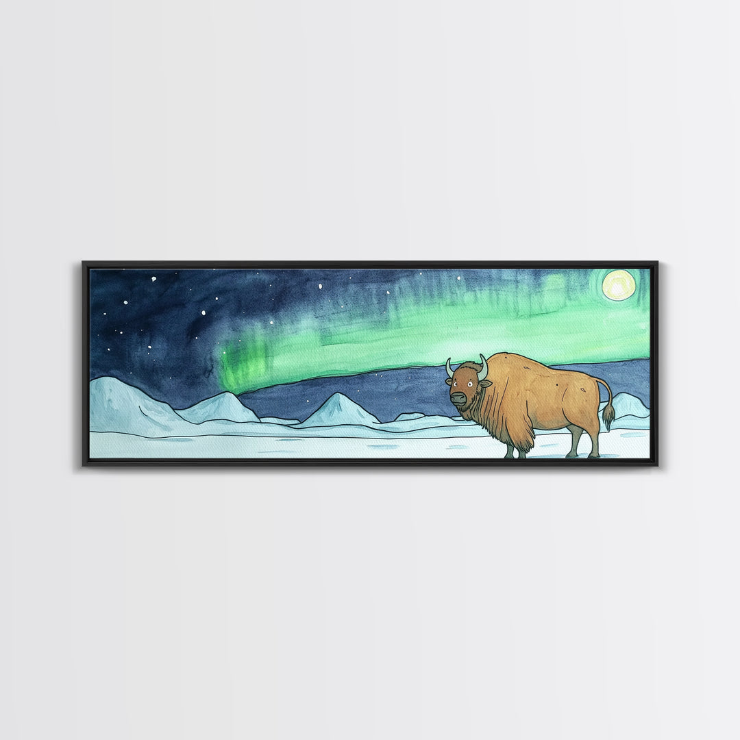 Aurora Musk Ox Arctic Tundra Wall Art, Northern Lights Animal Print, Winter Landscape Decor, Rustic Cabin Home Decor Gift