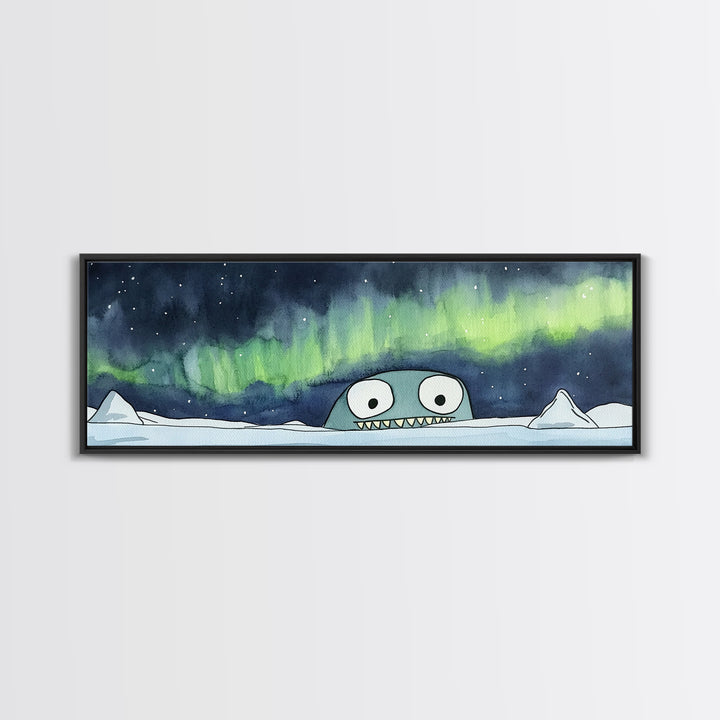 Cute Sea Monster Northern Lights Wall Art, Whimsical Arctic Print, Kids Room Decor, Playroom Nursery Wall Decor Gift For Kids