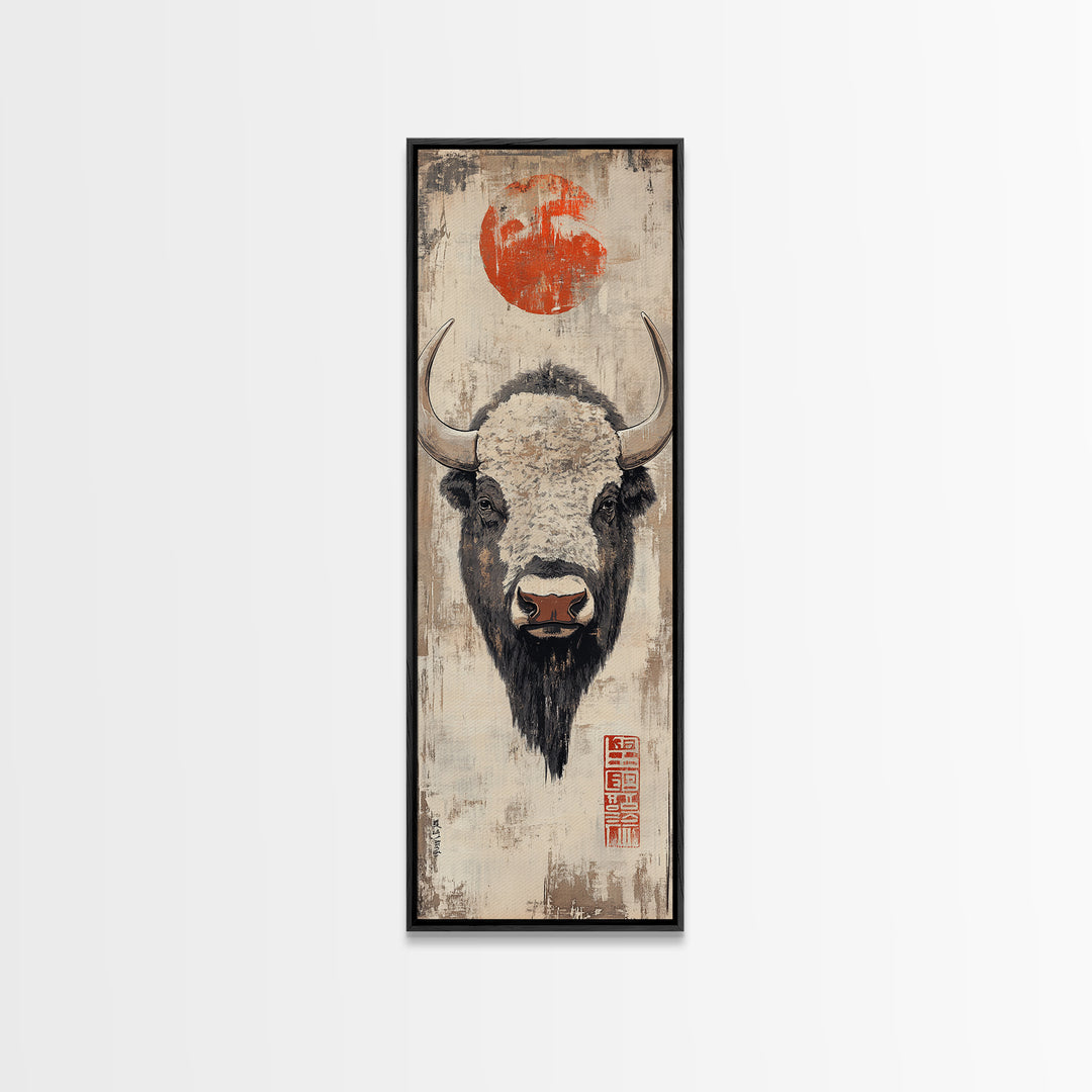 White Bison Portrait Framed Canvas Print, Western Wall Art, Rustic Farmhouse Decor, Buffalo Art, Southwest Statement Artwork