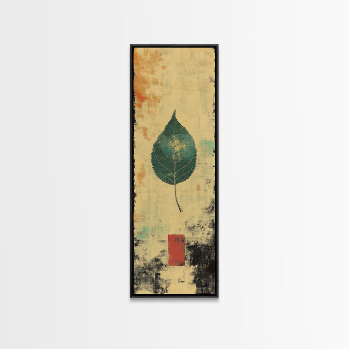 Green Botanical Leaf Wall Art, Japanese Wabi Sabi Nature Print, Minimalist Organic Modern Decor, Vertical Canvas Print For Home