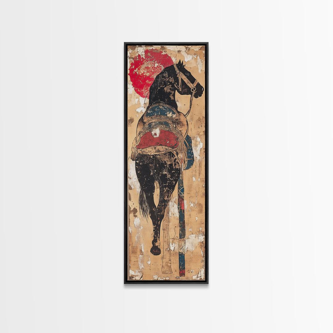 Black Horse Rider Under Red Sun Canvas Print, Western Wall Art, Equestrian Decor, Cowboy Art Print, Rustic Home Decor Gift