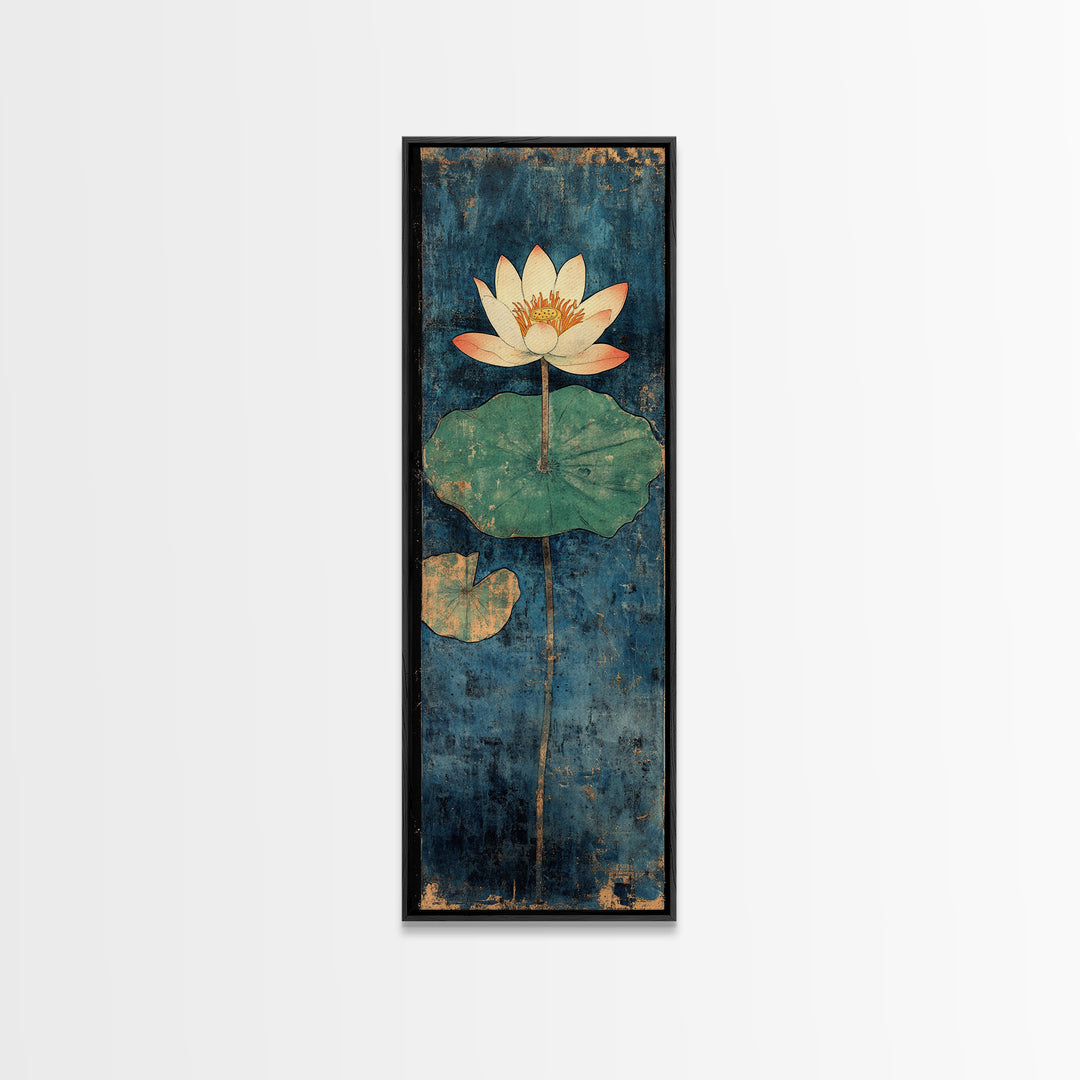 White Water Lily Lotus Canvas Print, Japanese Pond Wall Art, Blue Botanical Decor, Zen Home Decor, Nature Wall Art Print