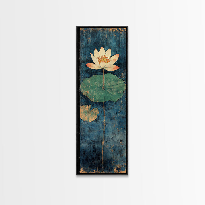White Water Lily Lotus Canvas Print, Japanese Pond Wall Art, Blue Botanical Decor, Zen Home Decor, Nature Wall Art Print