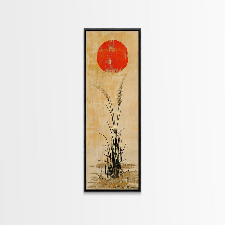 Red Sun Grass Minimalist Wall Art, Japanese Landscape Canvas Print, Wabi Sabi Decor, Neutral Wall Decor, Zen Home Decor Print