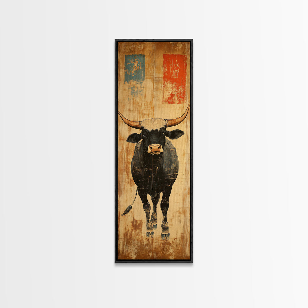 Black Longhorn Bull Western Wall Art, Rustic Farmhouse Canvas Print, Cowboy Decor, Ranch House Decor, Gift For Him, Living Room Decor