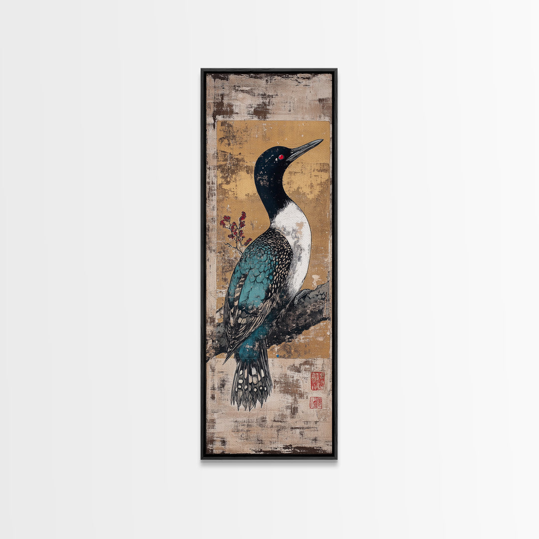Teal Loon Bird Framed Canvas Print, Japanese Wildlife Wall Art, Nature Inspired Decor, Bird Lover Gift, Gallery Wall Art