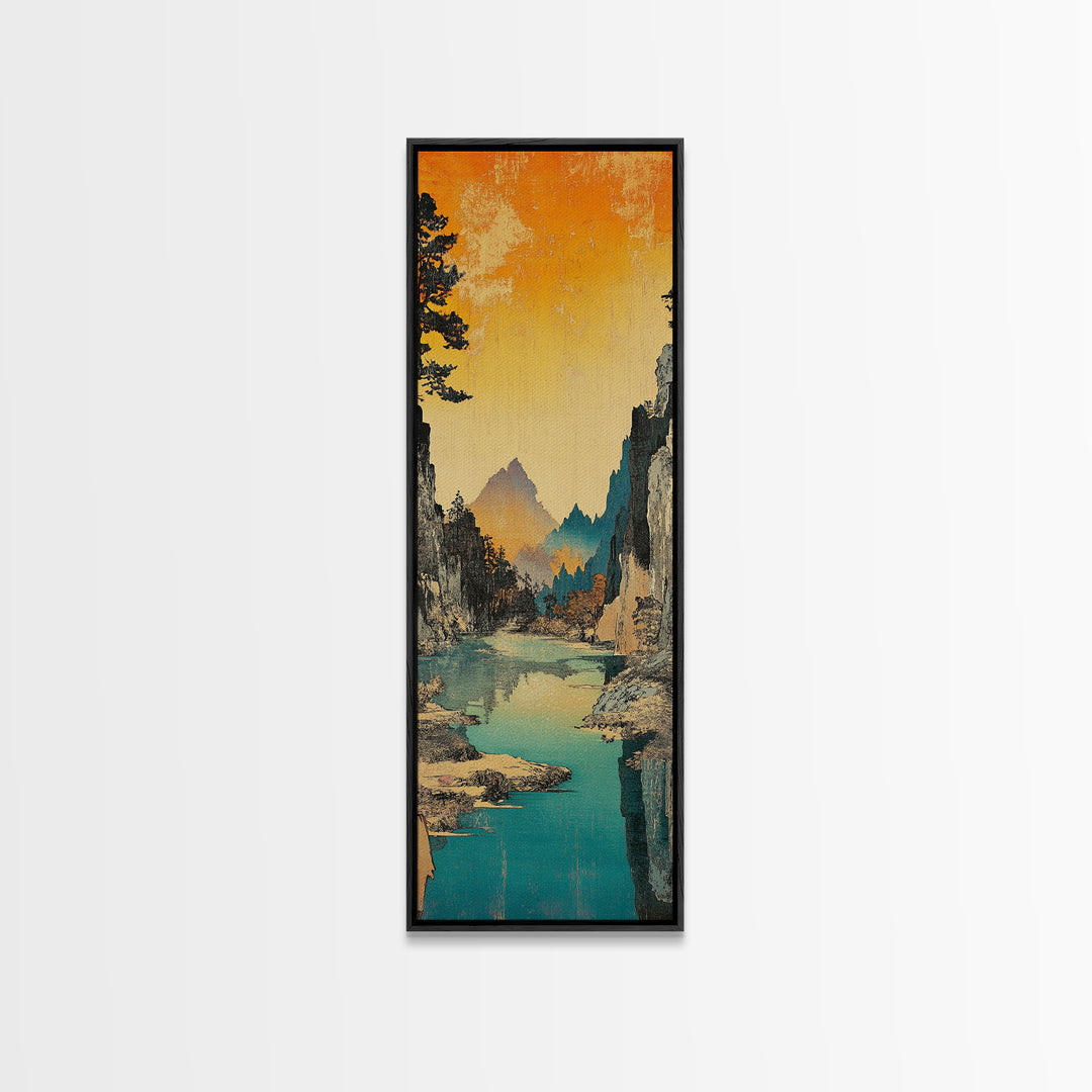 Turquoise River Through Rocky Canyon Wall Art, Mountain Landscape Print, Nature Wall Decor, Rustic Cabin Decor, Oversized Canvas