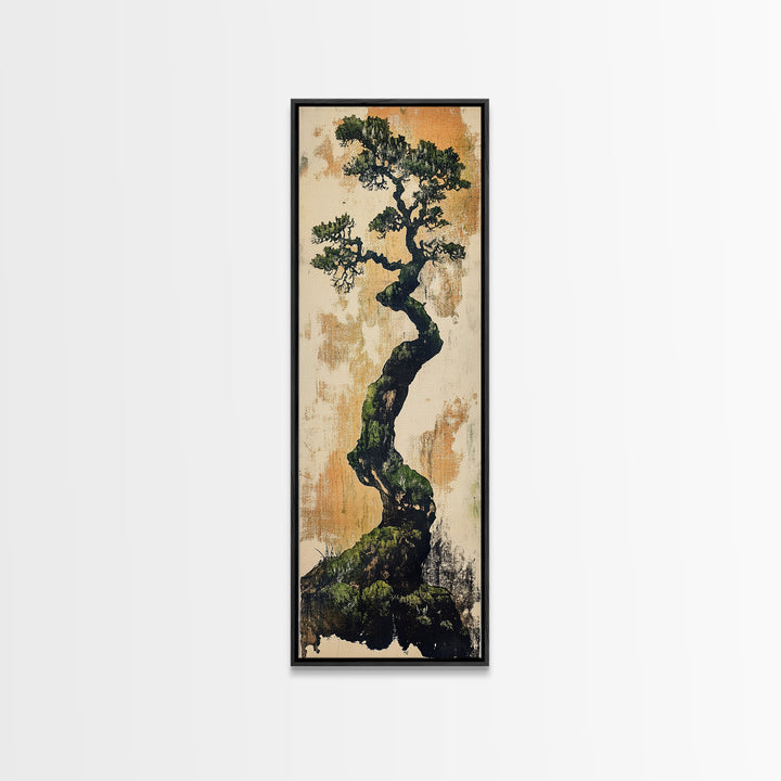Twisted Bonsai Pine Tree Wall Art, Japanese Nature Print, Wabi Sabi Botanical Canvas For Japandi Living Room Decor Art Gift