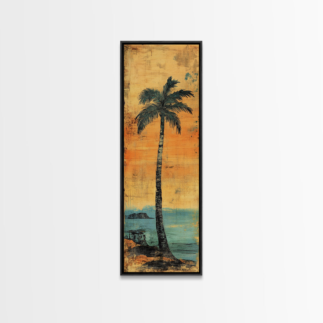 Tall Palm Tree Canvas Print, Coastal Sunset Beach Wall Decor, Tropical Wall Art, Summer Ocean Home Decor, Beach House Gift