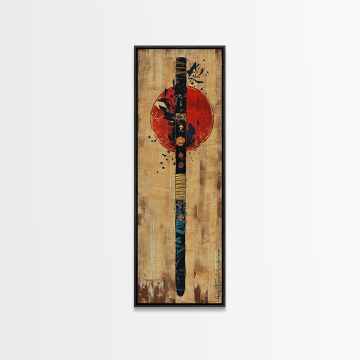 Japanese Samurai Paddle Wall Art, Red Sun Zen Decor, Asian Inspired Art Print, Japandi Wall Decor, Martial Arts Gift For Him