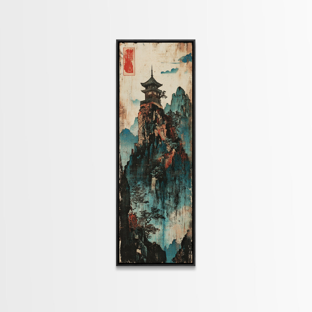 Pagoda Temple On Misty Mountain Wall Art, Asian Landscape Canvas Print, Japanese Zen Decor, Framed Canvas Print For Living Room Decor